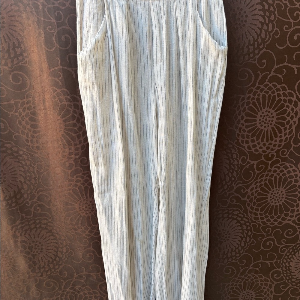 Striped Cream and black casual pants with pockets